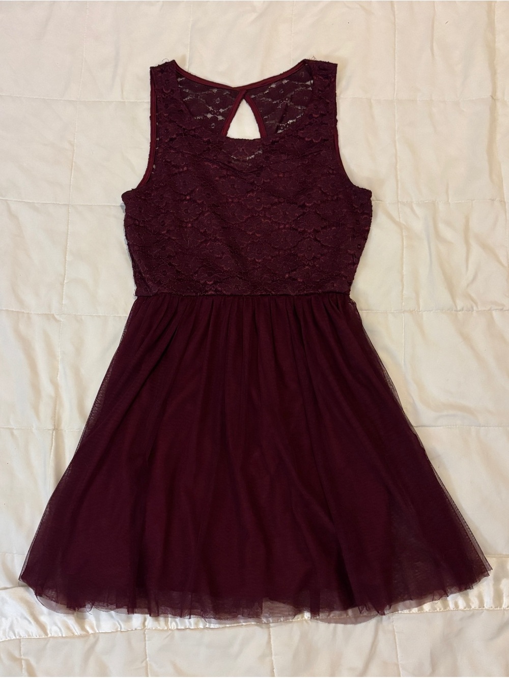 Girls Burgundy Lace Bodice Tulle Dress